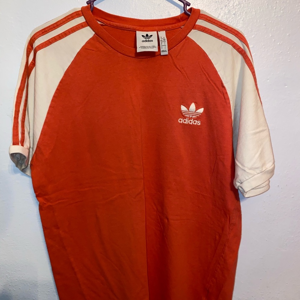 Adidas Classic 3 Stripe T-Shirt Orange